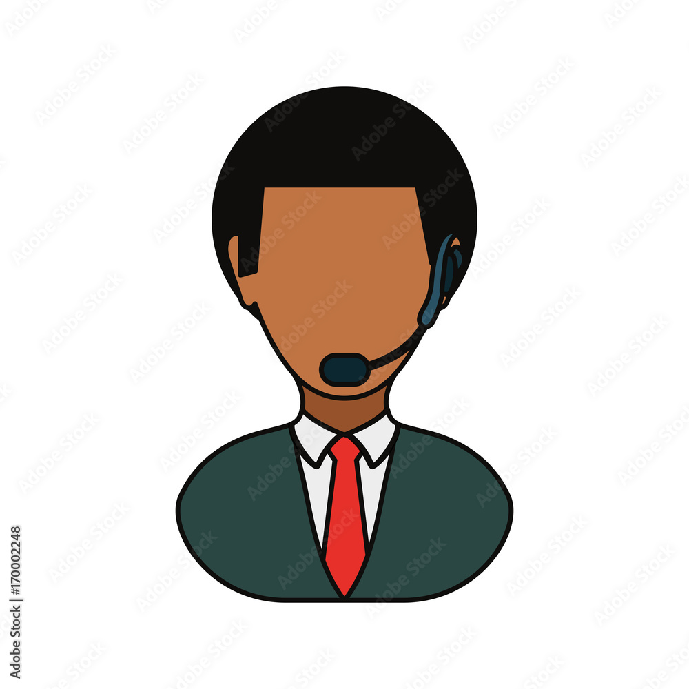 man with headset icon over white background colorful design vector illustration