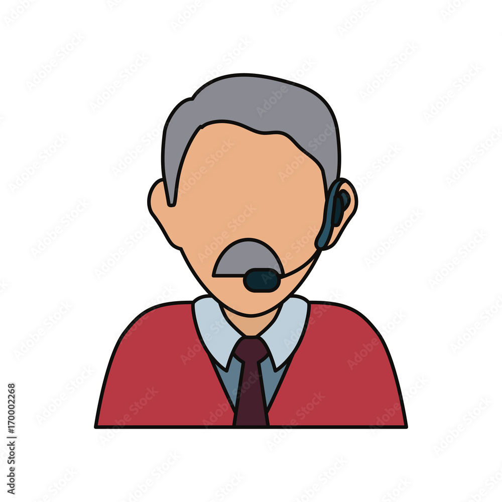 man with headset icon over white background colorful design vector illustration