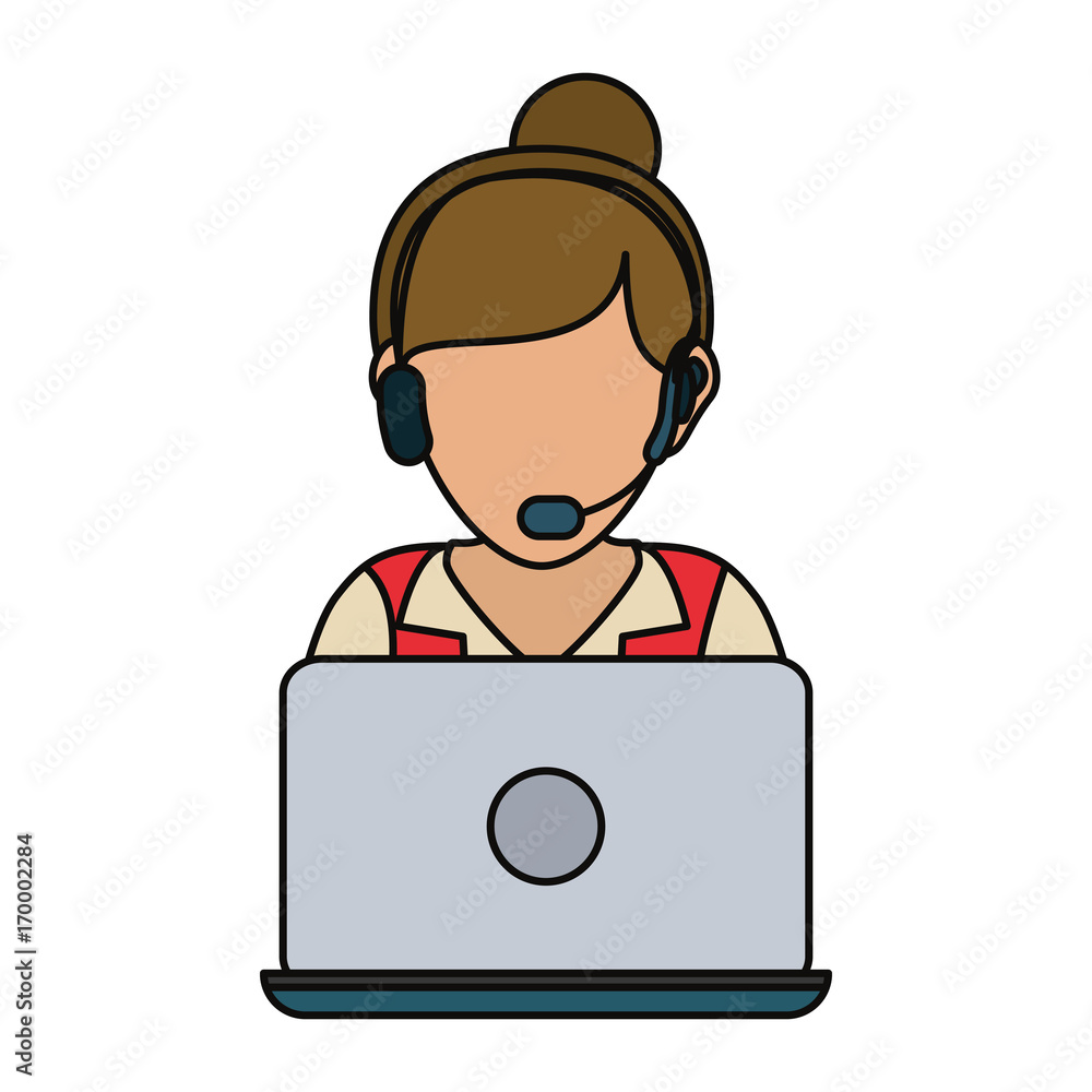 woman with headset and laptop computer icon over white background colorful design vector illustration woman with headset and laptop computer icon over white background colorful design vector illustration