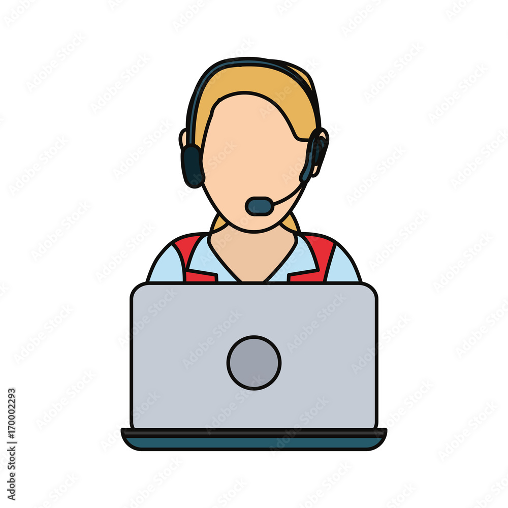 woman with headset and laptop computer icon over white background colorful design vector illustration woman with headset and laptop computer icon over white background colorful design vector illustration