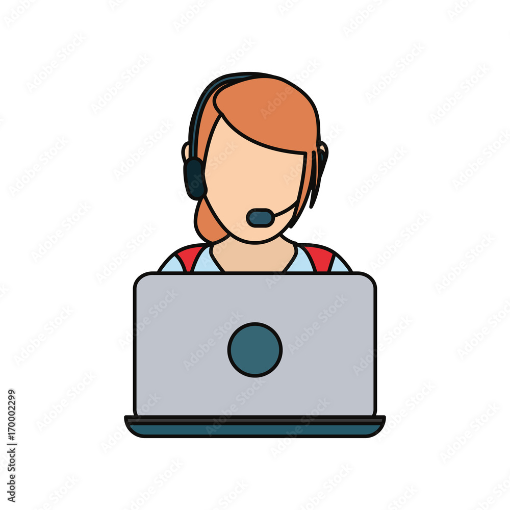 woman with headset and laptop computer icon over white background colorful design vector illustration woman with headset and laptop computer icon over white background colorful design vector illustration