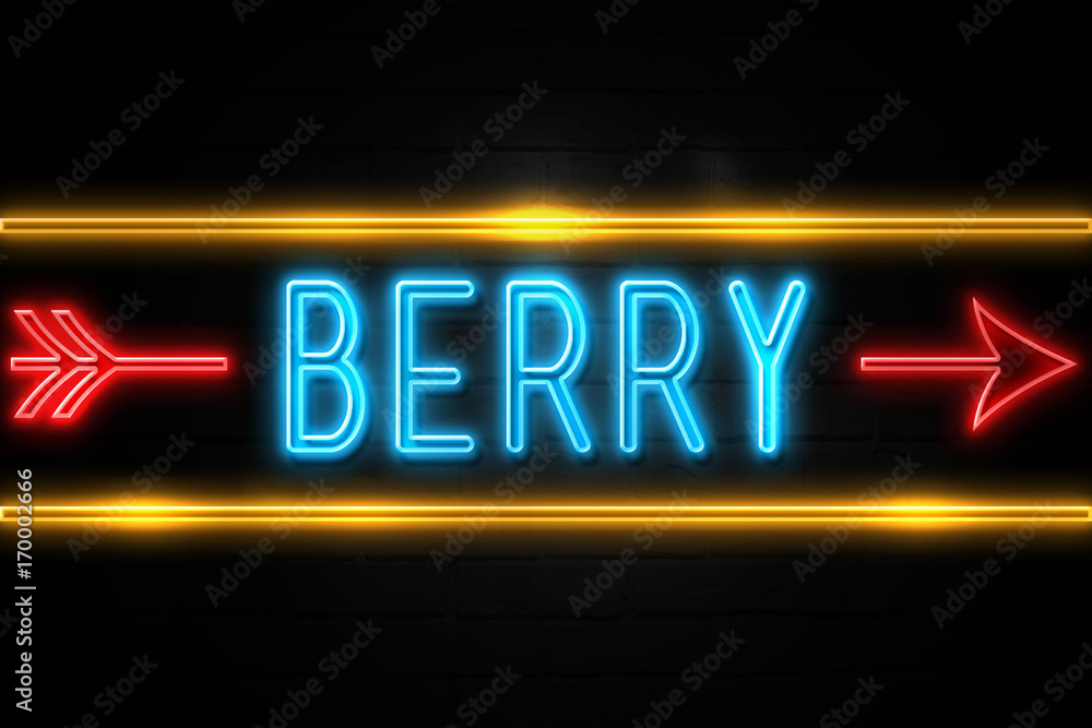 Obraz premium Berry - fluorescent Neon Sign on brickwall Front view