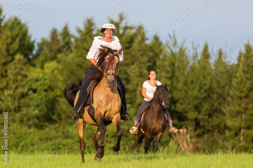 two women ride Andalusian horses © Christian Müller
