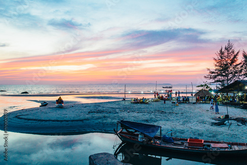 Beautiful sunset in Sihanoukville beach, Cambodia, south-east Asia.