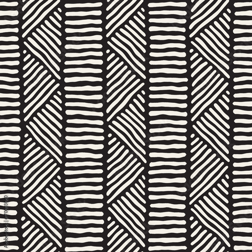 Hand drawn style ethnic seamless pattern. Abstract geometric lines background in black and white.