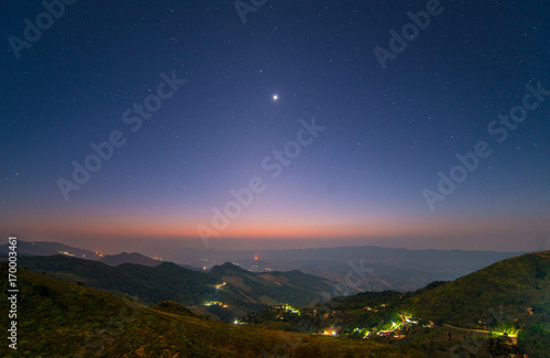 Night landscape from the high mountains in the countryside of Chiang Rai province of Thailand.