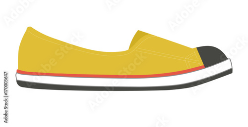 Stylish female slipper of bright yellow color with black front