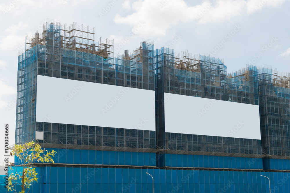 Large blank billboard on a street wall, banners with room to add your own text Large blank billboard on a street wall, banners with room to add your own text