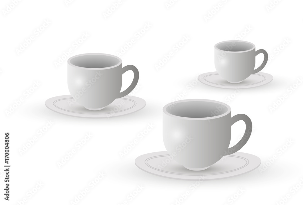 Three white cups. Vector. Three white cups. Vector.