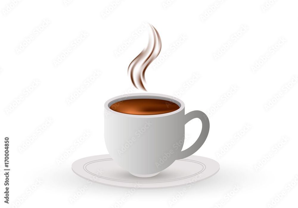White cup of hot coffee. Vector. White cup of hot coffee. Vector.