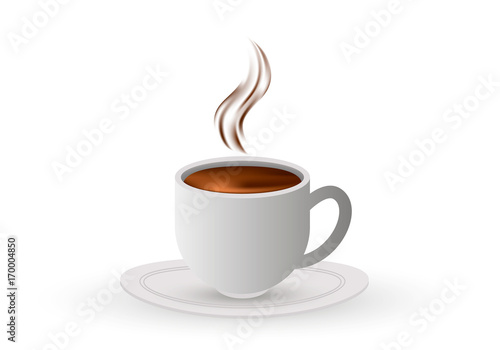 White cup of hot coffee. Vector.