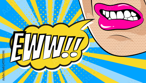 Woman face with disgusting expression in pop art style