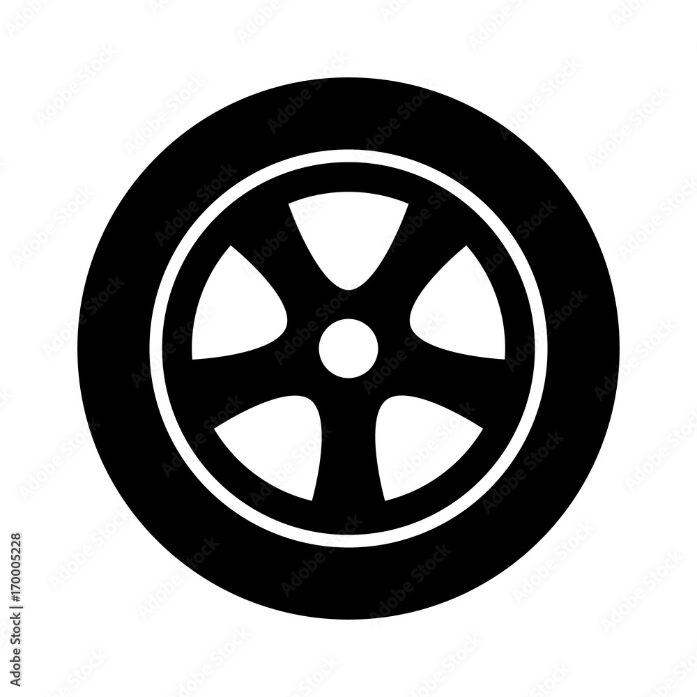 Car, vehicle or automobile tire alloy wheel with rim flat vector icon for apps and websites