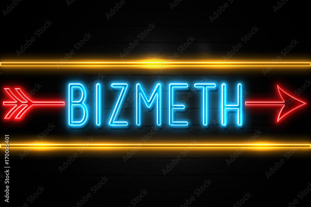 Bizmeth  - fluorescent Neon Sign on brickwall Front view
