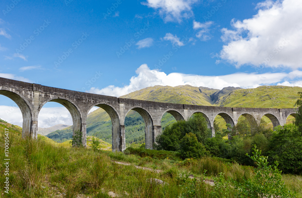 Glenfinnan historic rail viaduct in Scottish Highlands