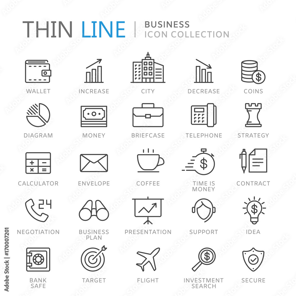 Fototapeta premium Collection of business thin line icons