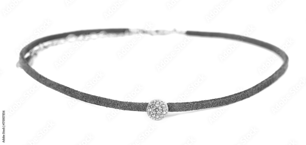 Fototapeta premium Grey suede choker with crystal beads isolated on white