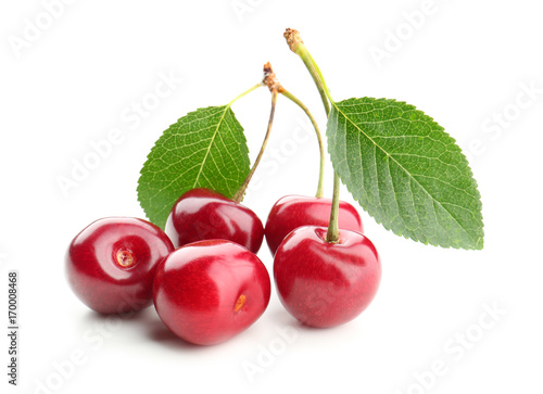 Sweet red cherries  isolated on white