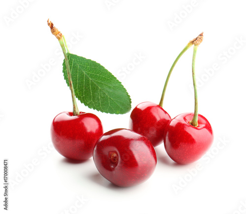 Sweet red cherries  isolated on white