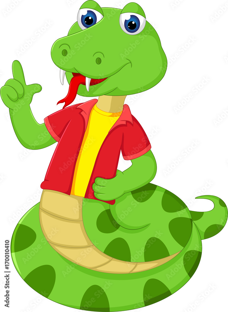 Fototapeta premium cute snake cartoon pointing finger with smile
