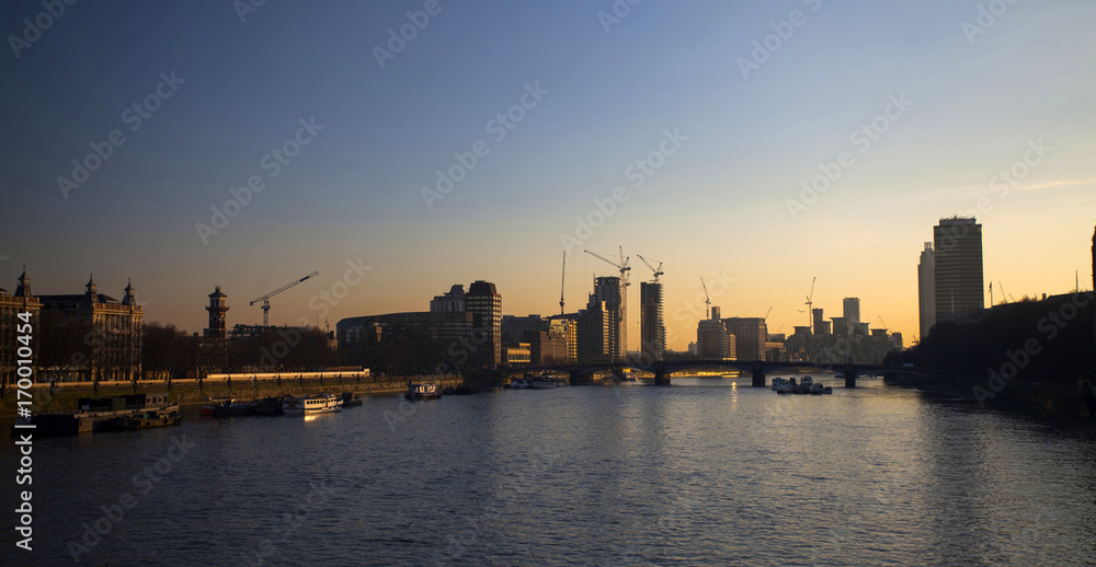 View of financial buildings from the Westminster Bridge, London, UK