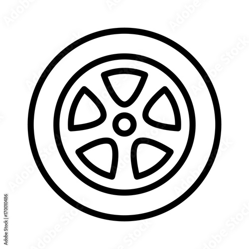 Car, vehicle or automobile tire alloy wheel with rim line art vector icon for apps and websites