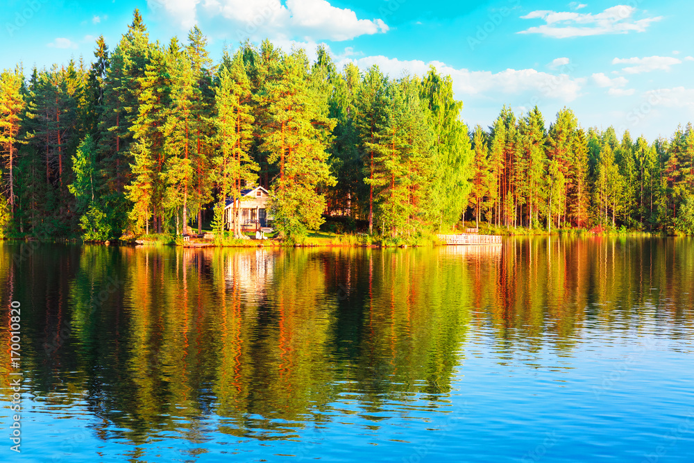 Forest and lake scenery in Finland