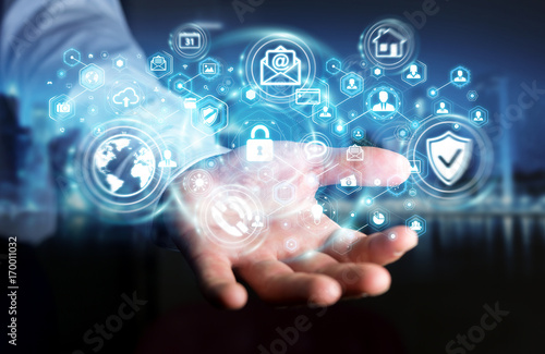 Businessman protecting his data personal information 3D rendering