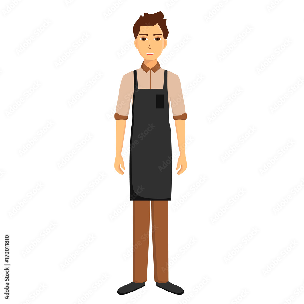 Waiter in apron isolated on white background. Vector illustration Waiter in apron isolated on white background. Vector illustration