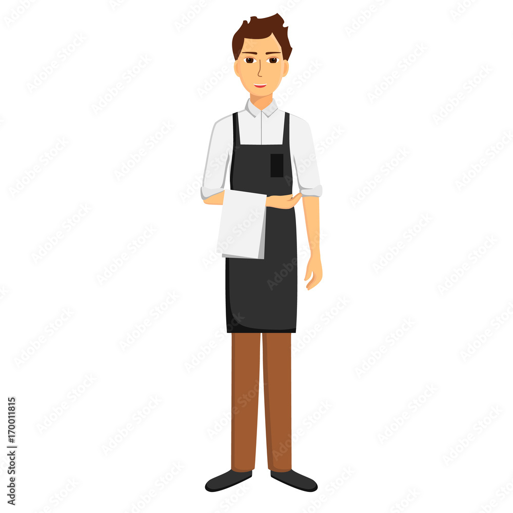 Waiter in apron isolated on white background. Vector illustration Waiter in apron isolated on white background. Vector illustration