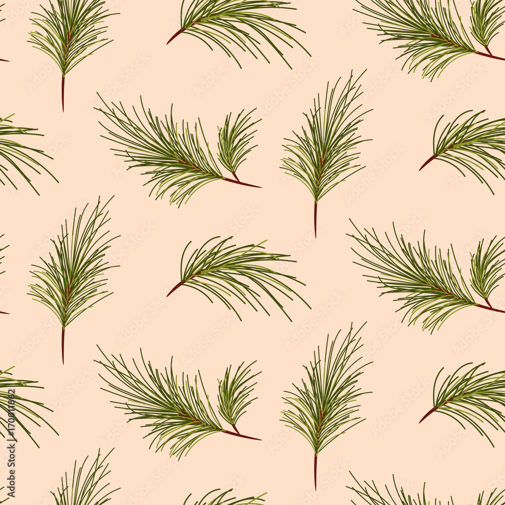 Pine tree branches on pale pink background seamless vector pattern. Pine tree branches on pale pink background seamless vector pattern.