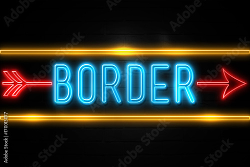 Border - fluorescent Neon Sign on brickwall Front view