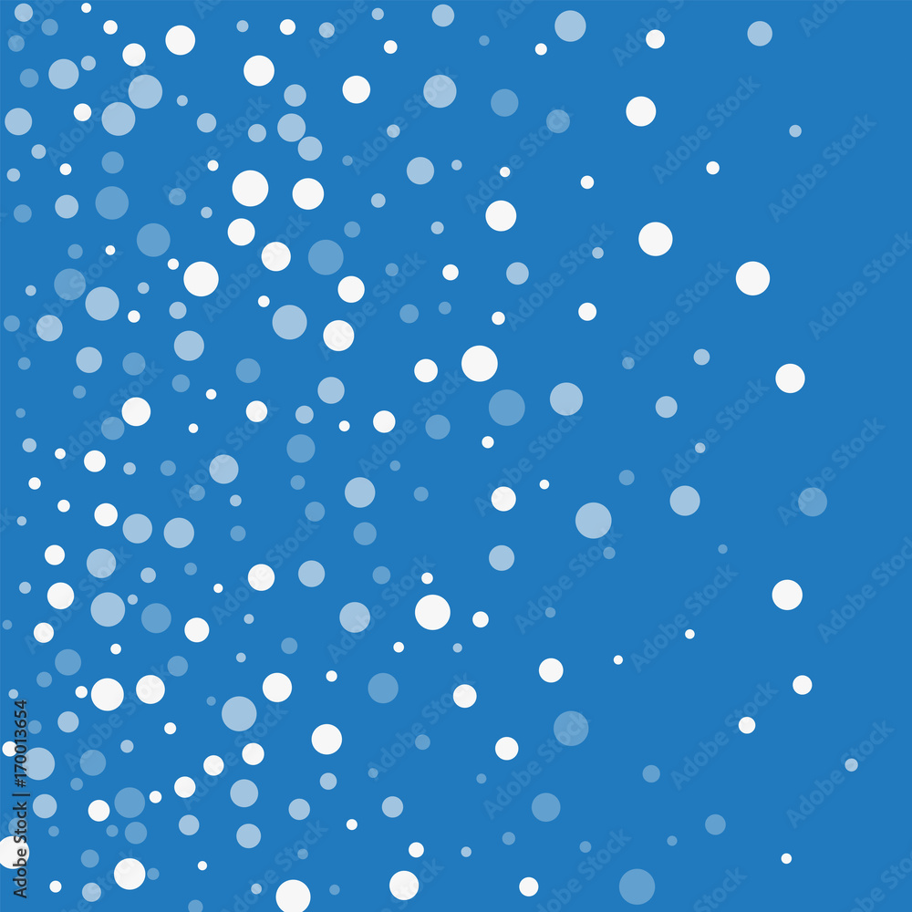 Falling white dots. Left gradient with falling white dots on blue background. Vector illustration.