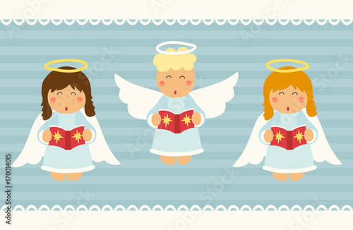 Cute hand drawn singing Christmas angel characters