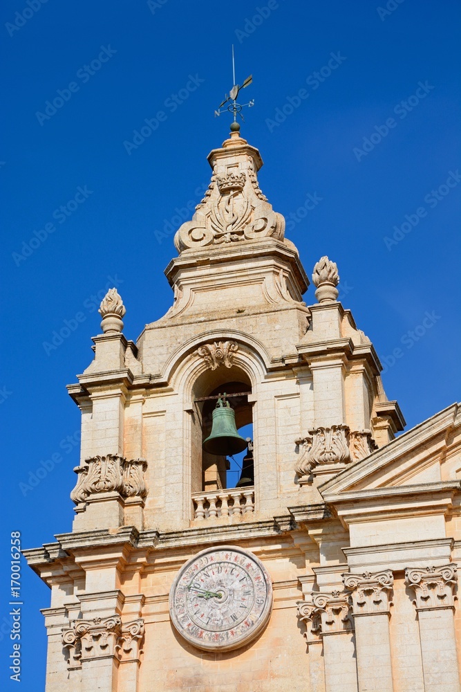 St Pauls Cathedral bell tower also known as Mdina Cathedral, Mdina, Malta.