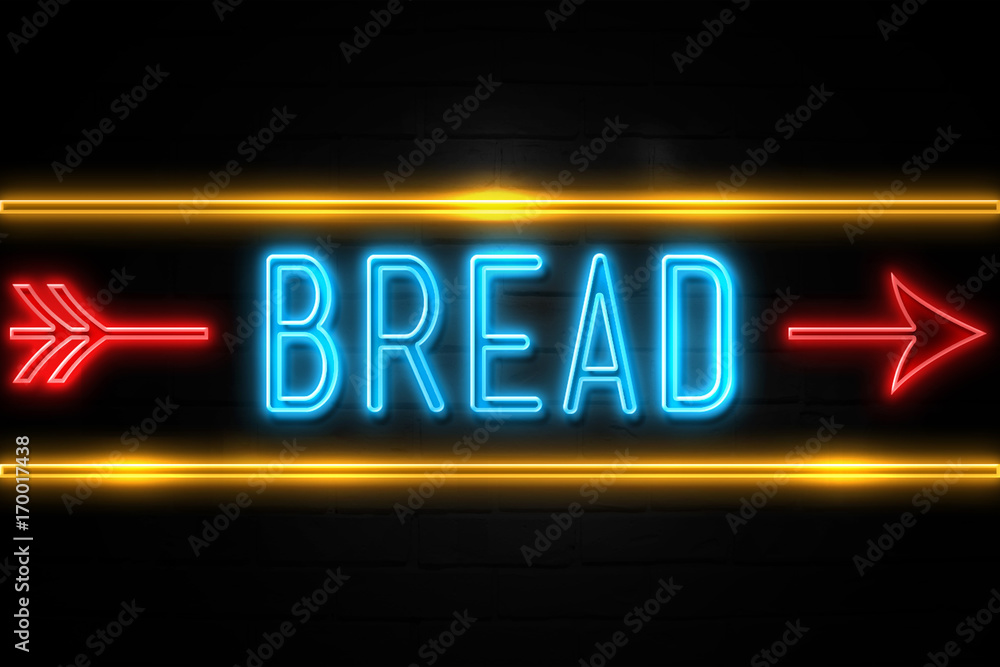 Bread  - fluorescent Neon Sign on brickwall Front view