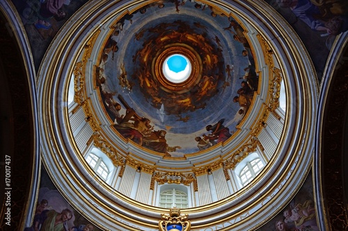 Dome showing a crucifixion scene inside St Pauls Cathedral also known as Mdina Cathedral  Mdina  Malta.