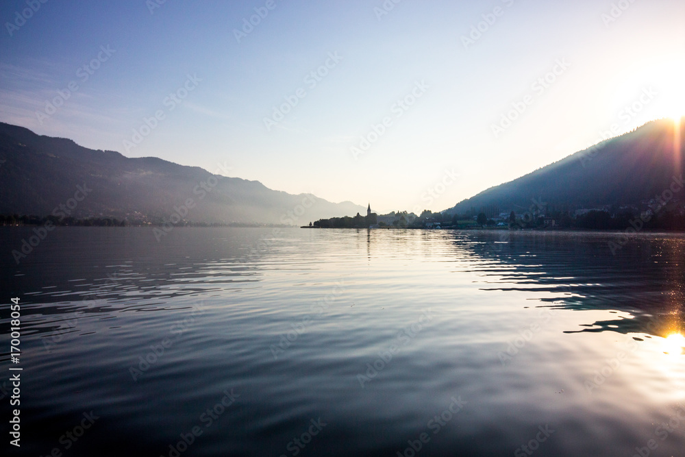 Obraz na plátně Scenic Calm Lake in the Alps at Dawn