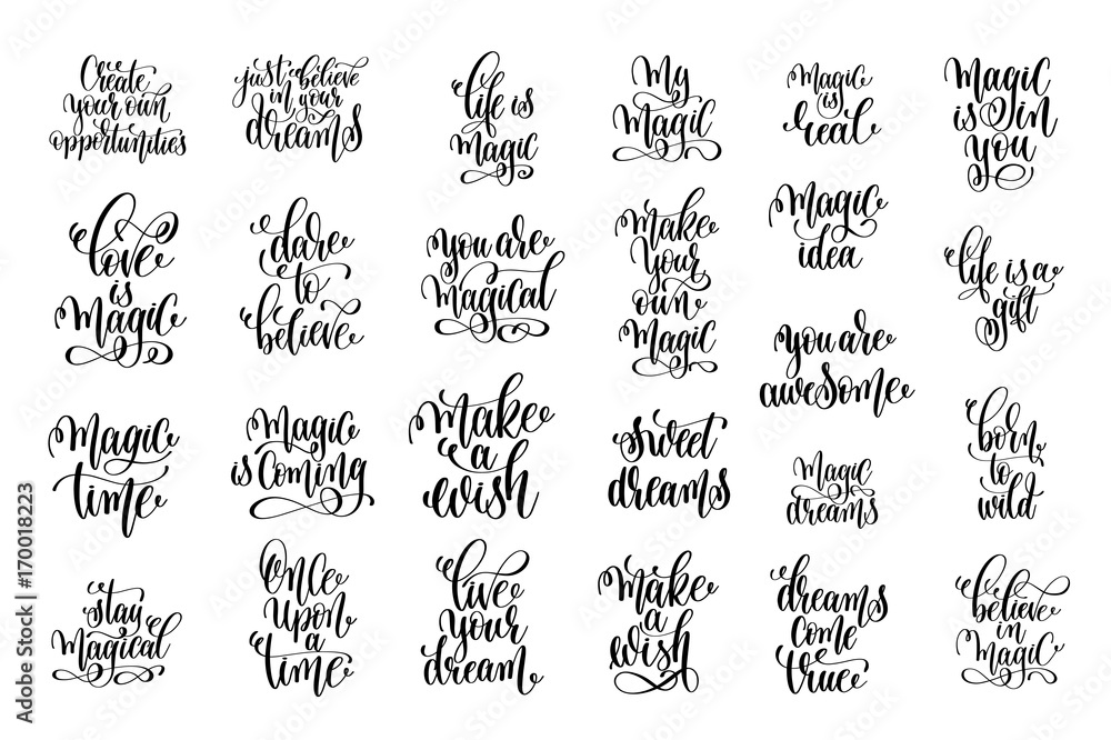 set of 25 hand lettering inscription magical dreams