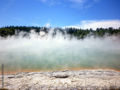 The Champagne Pool at Wai-O-Tapu or Sacred Waters.Thermal Wonderland Rotorua New Zealand