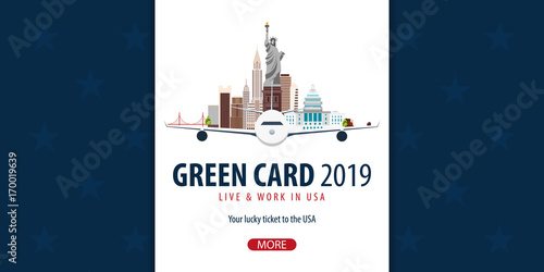 Green Card Lottery banner. Immigration and Visa to the USA.