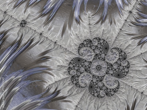 Silver fractal created in 3d. Rich look to decorate any card, vignette, invitation letter, background for website or social networks.