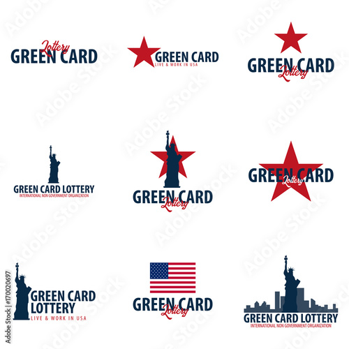 Set of Green Card Lottery logos or emblems. Immigration and Visa to the USA.