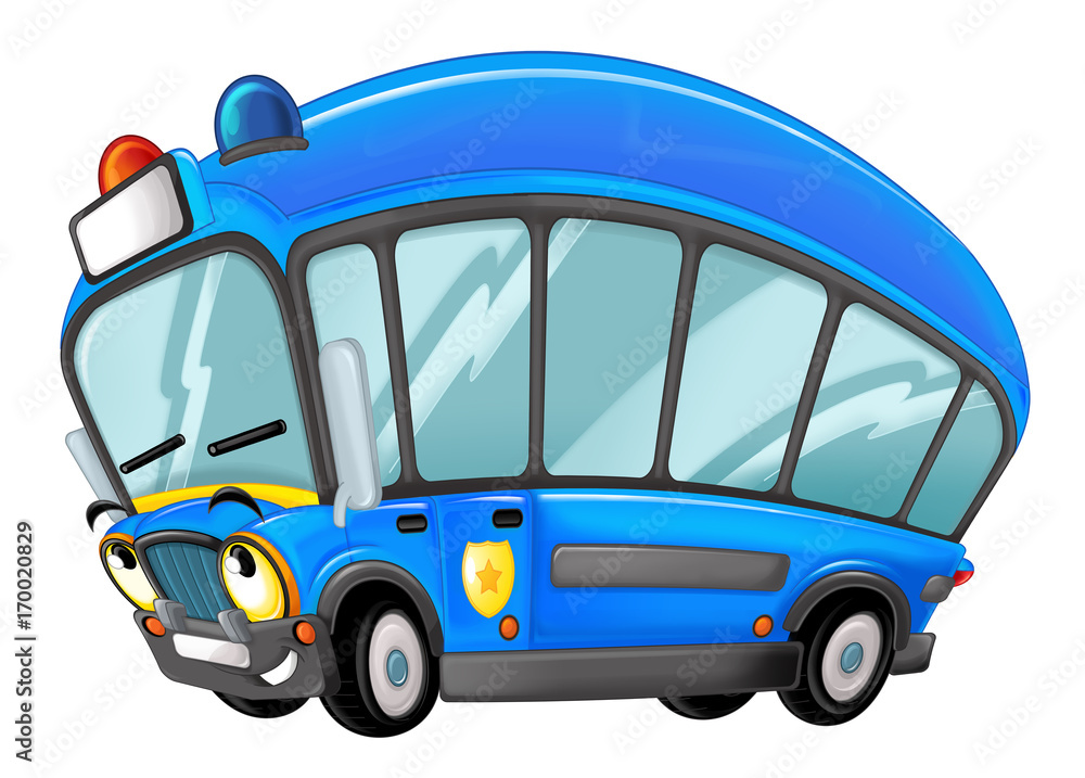 cartoon happy and funny police bus - isolated truck / smiling vehicle Stock  Illustration | Adobe Stock