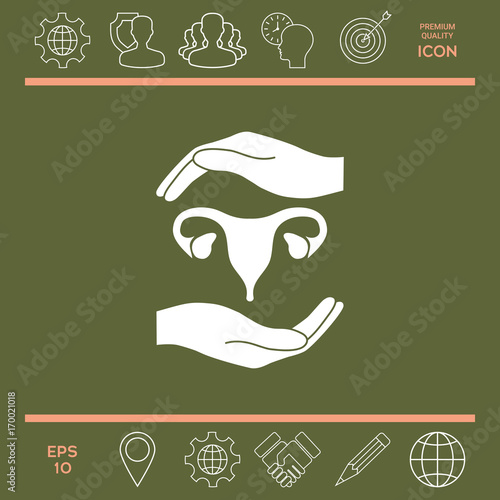 Hands holding Female uterus - protection symbol