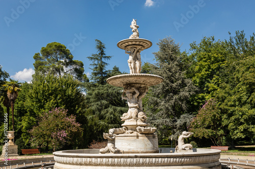 Fountain in the gardens of the Campo del Moro in Madrid