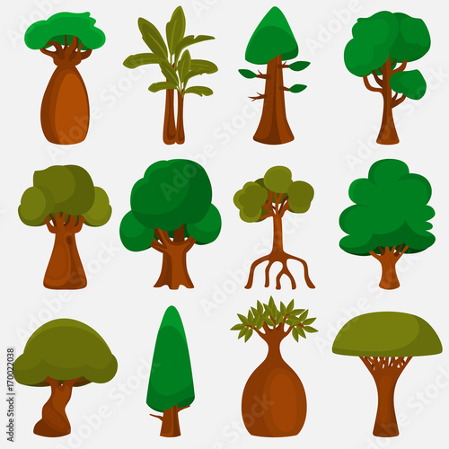 Trees of the world color icons set for web and mobile design