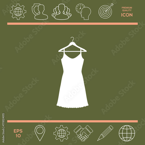 Sundress, Evening dress, combination or nightie on the wardrobe hanger , the silhouette. Menu item in the web design