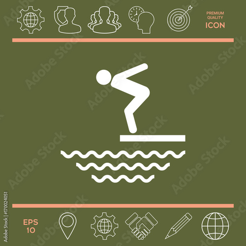 Swimmer on a springboard, Jumping into the water - icon