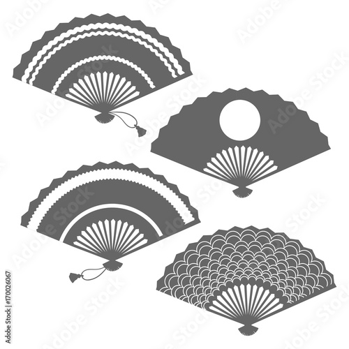 Grey fans silhouettes on white backdrop, vector illustration